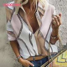 Load image into Gallery viewer, UGOCCAM Women Blouse Long Sleeve Shirt Print Office Turn-down Collar Blouse Elegant Work Plus Size Tops Fashion Women Tops