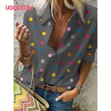 Load image into Gallery viewer, UGOCCAM Women Blouse Long Sleeve Shirt Print Office Turn-down Collar Blouse Elegant Work Plus Size Tops Fashion Women Tops