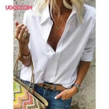 Load image into Gallery viewer, UGOCCAM Women Blouse Long Sleeve Shirt Print Office Turn-down Collar Blouse Elegant Work Plus Size Tops Fashion Women Tops