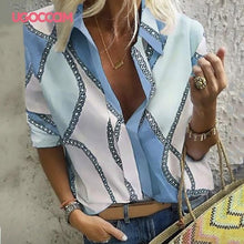 Load image into Gallery viewer, UGOCCAM Women Blouse Long Sleeve Shirt Print Office Turn-down Collar Blouse Elegant Work Plus Size Tops Fashion Women Tops