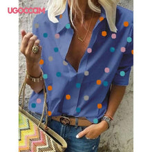 Load image into Gallery viewer, UGOCCAM Women Blouse Long Sleeve Shirt Print Office Turn-down Collar Blouse Elegant Work Plus Size Tops Fashion Women Tops