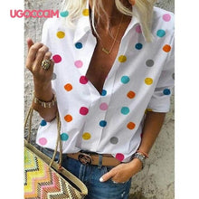 Load image into Gallery viewer, UGOCCAM Women Blouse Long Sleeve Shirt Print Office Turn-down Collar Blouse Elegant Work Plus Size Tops Fashion Women Tops