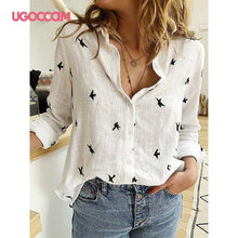 Load image into Gallery viewer, UGOCCAM Women Blouse Long Sleeve Shirt Print Office Turn-down Collar Blouse Elegant Work Plus Size Tops Fashion Women Tops