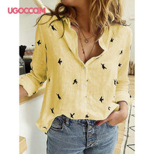 Load image into Gallery viewer, UGOCCAM Women Blouse Long Sleeve Shirt Print Office Turn-down Collar Blouse Elegant Work Plus Size Tops Fashion Women Tops
