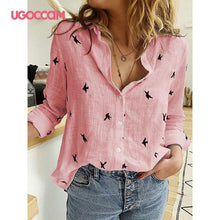 Load image into Gallery viewer, UGOCCAM Women Blouse Long Sleeve Shirt Print Office Turn-down Collar Blouse Elegant Work Plus Size Tops Fashion Women Tops