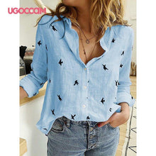 Load image into Gallery viewer, UGOCCAM Women Blouse Long Sleeve Shirt Print Office Turn-down Collar Blouse Elegant Work Plus Size Tops Fashion Women Tops