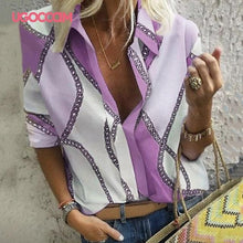 Load image into Gallery viewer, UGOCCAM Women Blouse Long Sleeve Shirt Print Office Turn-down Collar Blouse Elegant Work Plus Size Tops Fashion Women Tops
