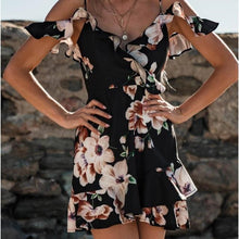 Load image into Gallery viewer, Vestido bohemio de verano para mujer, Sexy, encaje de tiras, minivestidos blancos para mujer, playa, cuello en V, vestido de fiesta, negro, amarillo, Rosa