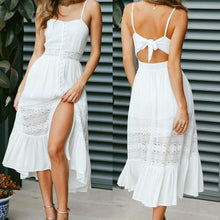 Load image into Gallery viewer, Vestido bohemio de verano para mujer, Sexy, encaje de tiras, minivestidos blancos para mujer, playa, cuello en V, vestido de fiesta, negro, amarillo, Rosa