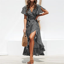 Load image into Gallery viewer, Summer Beach Maxi Dress Women Floral Print Boho Long Chiffon Dress Ruffles Wrap Casual V-Neck Split Sexy Party Dress Robe Femme