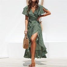 Load image into Gallery viewer, Summer Beach Maxi Dress Women Floral Print Boho Long Chiffon Dress Ruffles Wrap Casual V-Neck Split Sexy Party Dress Robe Femme