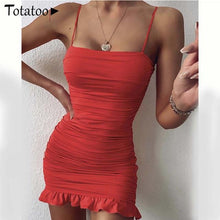 Load image into Gallery viewer, Totatoop Lace Up V Neck Ruched Bodycon Mini Dress Women 2020 Summer Hollow Out Ruffles Sundress Beachwear Vestidos