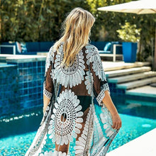 Load image into Gallery viewer, CUPSHE negro girasol Crochet Bikini cubrir Sexy traje de baño playa vestido mujeres 2020 verano traje de baño ropa de playa túnica camisa