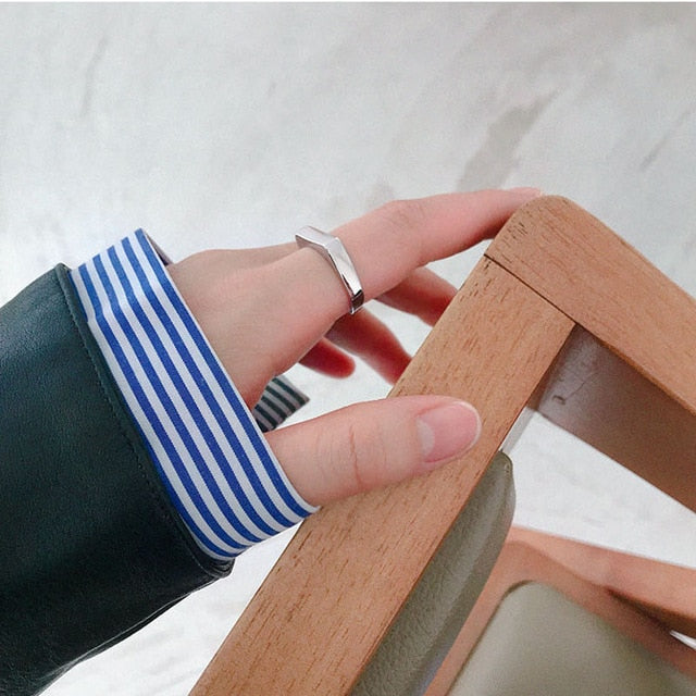 XIYANIKE 925 Sterling Silver Opening Rings Korean Simple Geometric Rectangle Handmade Jewelry Wedding Accessories for Women Gift