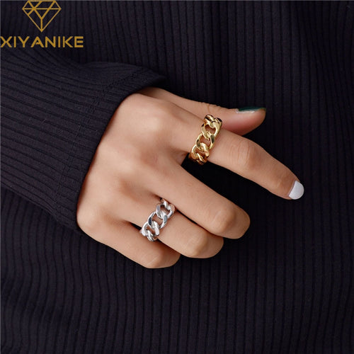 XIYANIKE Trendy 925 Sterling Silver Chain Rings for Women Couples Vintage Handmade Twisted Geometric Finger Jewelry Party Gifts