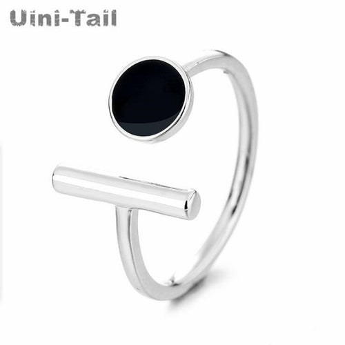 Uini-Tai hot new 925 sterling silver black round geometric opening adjustable ring fashion dynamic sweet exquisite jewelry ED880
