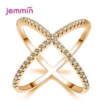 Load image into Gallery viewer, S925 Silver Jewelry X Crossing Finger Ring  Female Fashion Micro Paved CZ Crystal Rings Infinity Sign Women Silver Rings Party