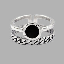 Load image into Gallery viewer, Genuine 925 Sterling Silver Rings for Women 2 layered black Minimalist Thin Circle Gem Rings Jewelry Carving S925