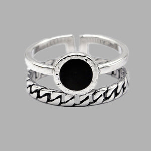 Genuine 925 Sterling Silver Rings for Women 2 layered black Minimalist Thin Circle Gem Rings Jewelry Carving S925