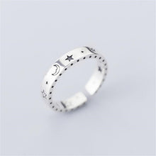 Load image into Gallery viewer, Genuine 925 Sterling Silver Rings for Women 2 layered black Minimalist Thin Circle Gem Rings Jewelry Carving S925