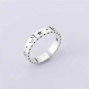 Genuine 925 Sterling Silver Rings for Women 2 layered black Minimalist Thin Circle Gem Rings Jewelry Carving S925