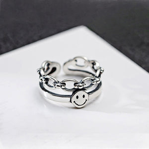 Genuine 925 Sterling Silver Rings for Women 2 layered black Minimalist Thin Circle Gem Rings Jewelry Carving S925