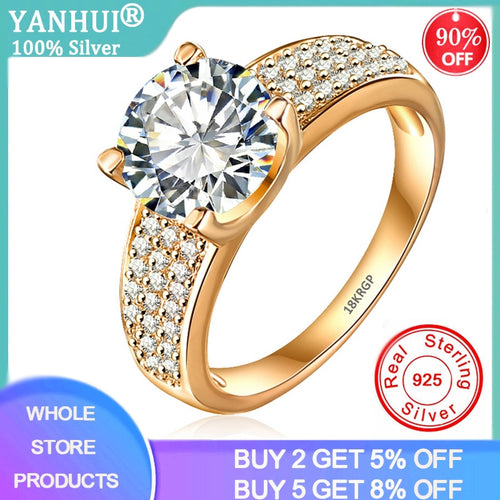 YANHUI Have 18K RGP Stamp Pure Solid Yellow Gold Ring Solitaire 2ct Lab Diamond Wedding Rings For Women Silver 925 Jewelry Ring