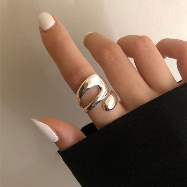 Foxanry Minimalist 925 Sterling Silver Rings for Women Fashion Creative Hollow Irregular Geometric Birthday Party Jewelry Gifts