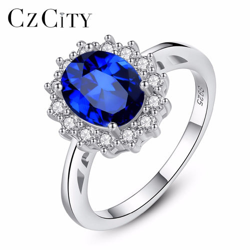 CZCITY Princess Diana William Kate Sapphire Emerald Ruby Gemstone Rings for Women Wedding Engagement Jewelry 925 Sterling Silver