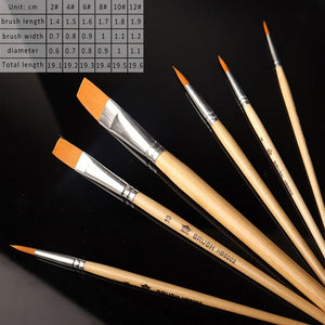 Art Model Paint Nylon Hair Acrylic Oil Watercolour Drawing Art Supplies Brown 6 Pcs Painting Craft Artist Paint Brushes Set