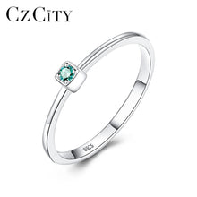 Load image into Gallery viewer, CZCITY Genuine 925 Sterling Silver VVS Green Topaz Wedding Rings for Women Minimalist Thin Circle Gem Rings Jewelry Carving S925