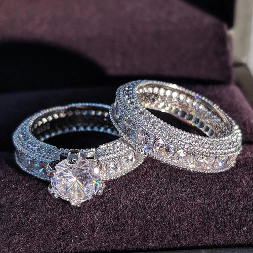 925 Sterling Silver luxury bold big wedding Rings set for bridal Women Engagement african finger christmas gift Jewelry R4428