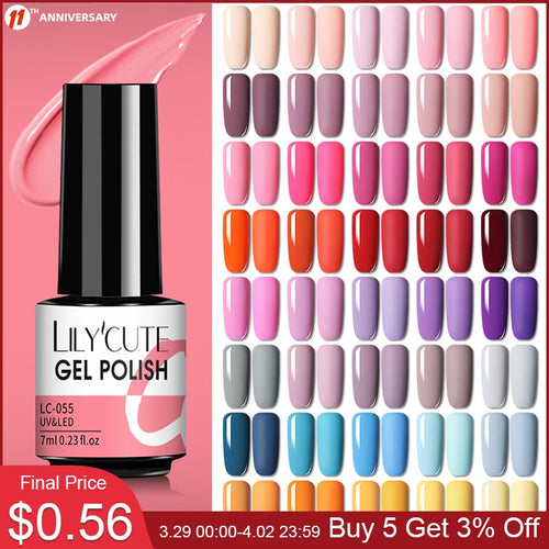 LILYCUTE 7ml Nail Gel Polish Semi Permanent Gel Varnish Base Top Coat UV LED Gel Varnish Soak Off Nail Art Gel Nail Polish