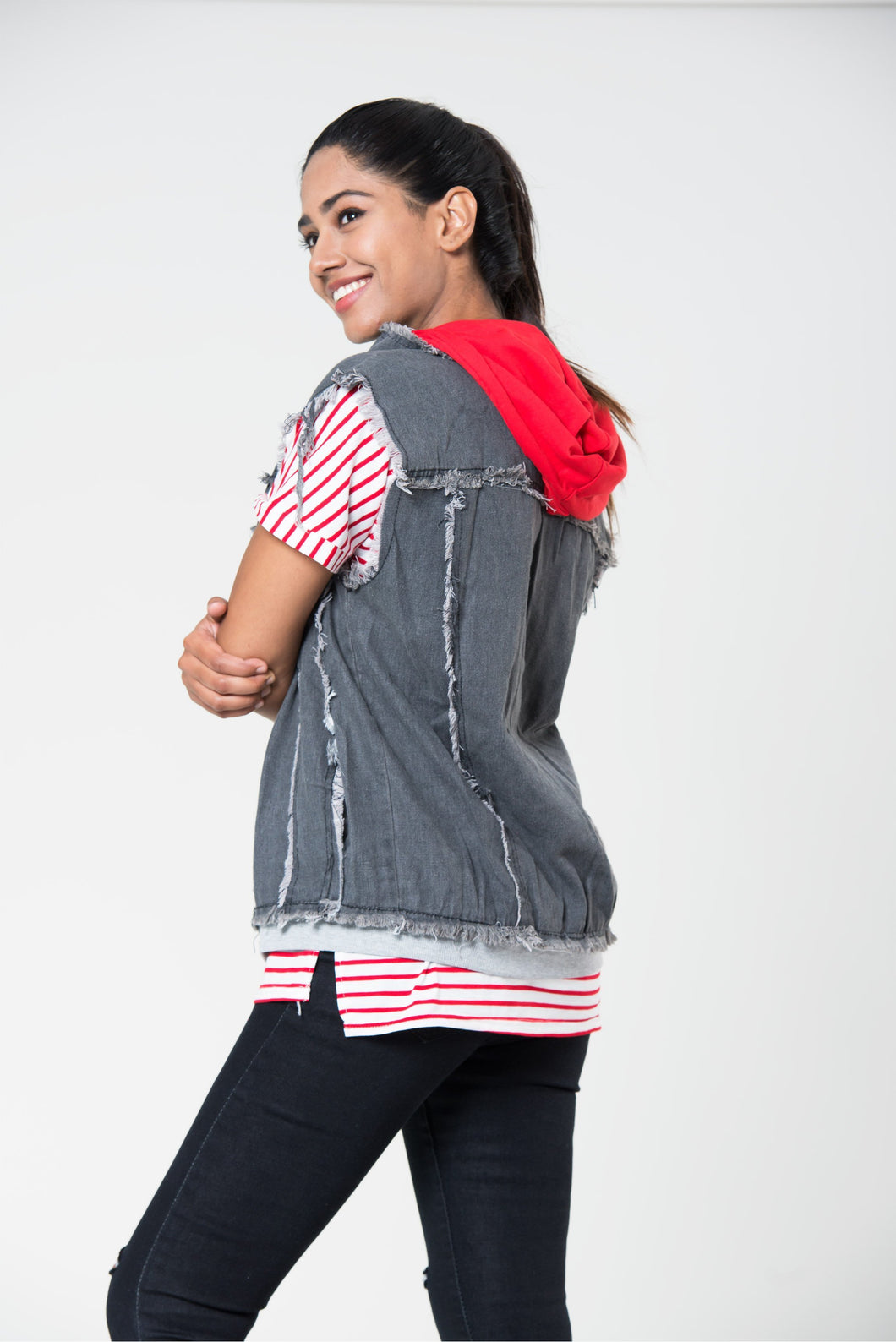 Daisy Sleeveless Denim Jacket Grey