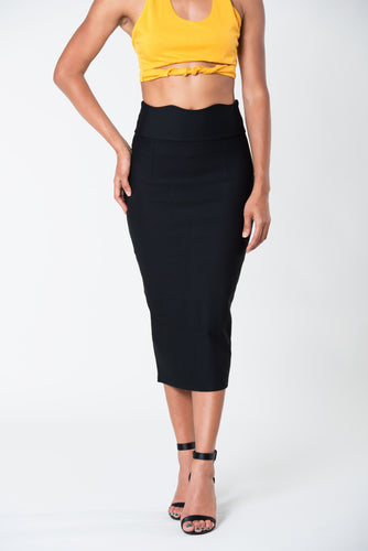 Ruffled Long Waist Skirt Black